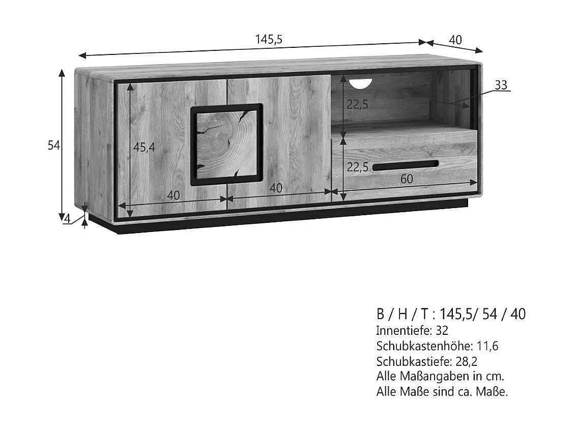 Phonomöbel Fernsehlowboard in modernem Design mit einem offenen Gerätefach