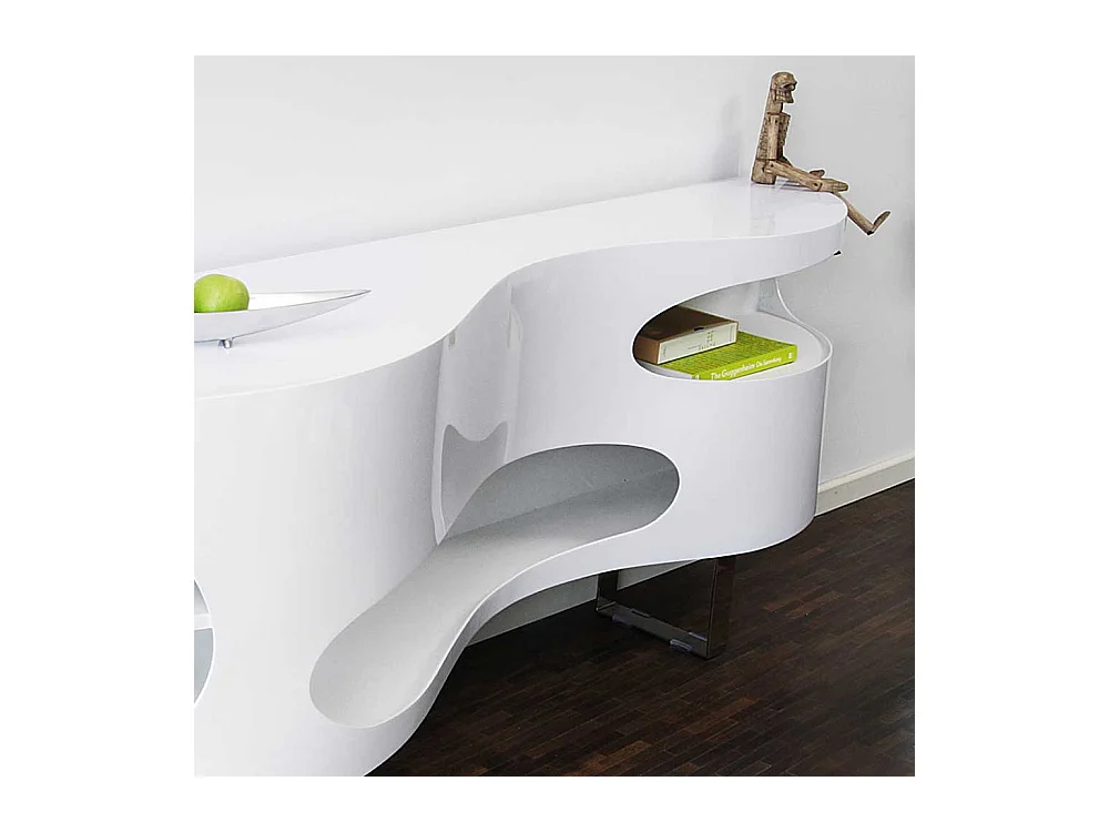 Stylische Anrichte in Hochglanz Weiß geschwungen geformt