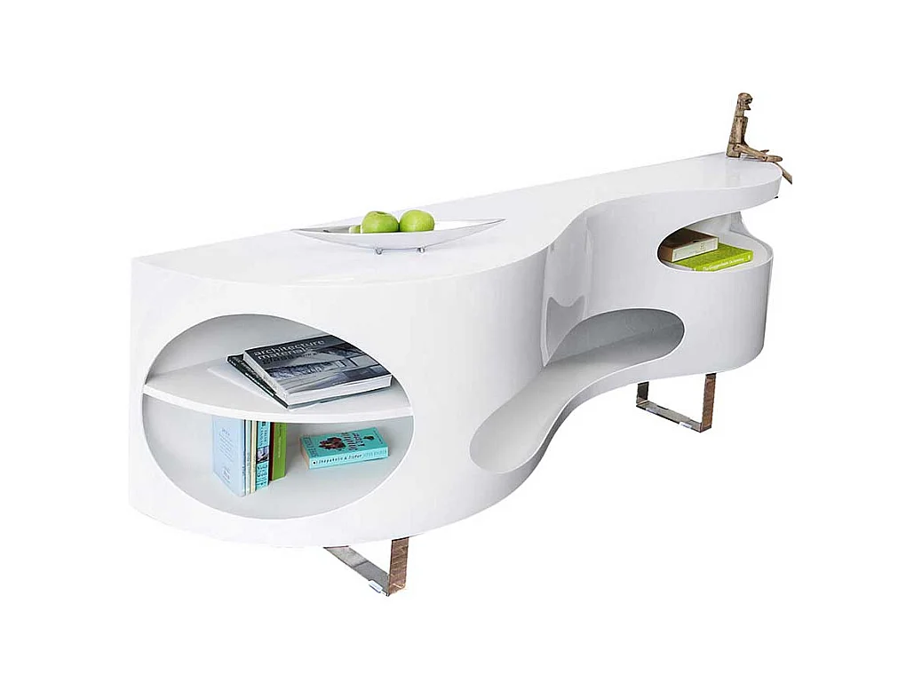 Stylische Anrichte in Hochglanz Weiß geschwungen geformt