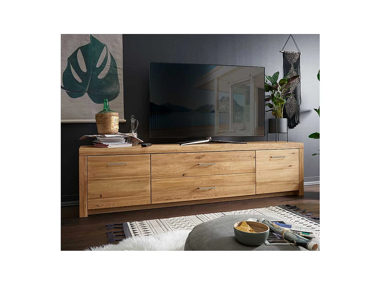 TV Board aus Wildeiche Massivholz 2 türig mit Soft Close