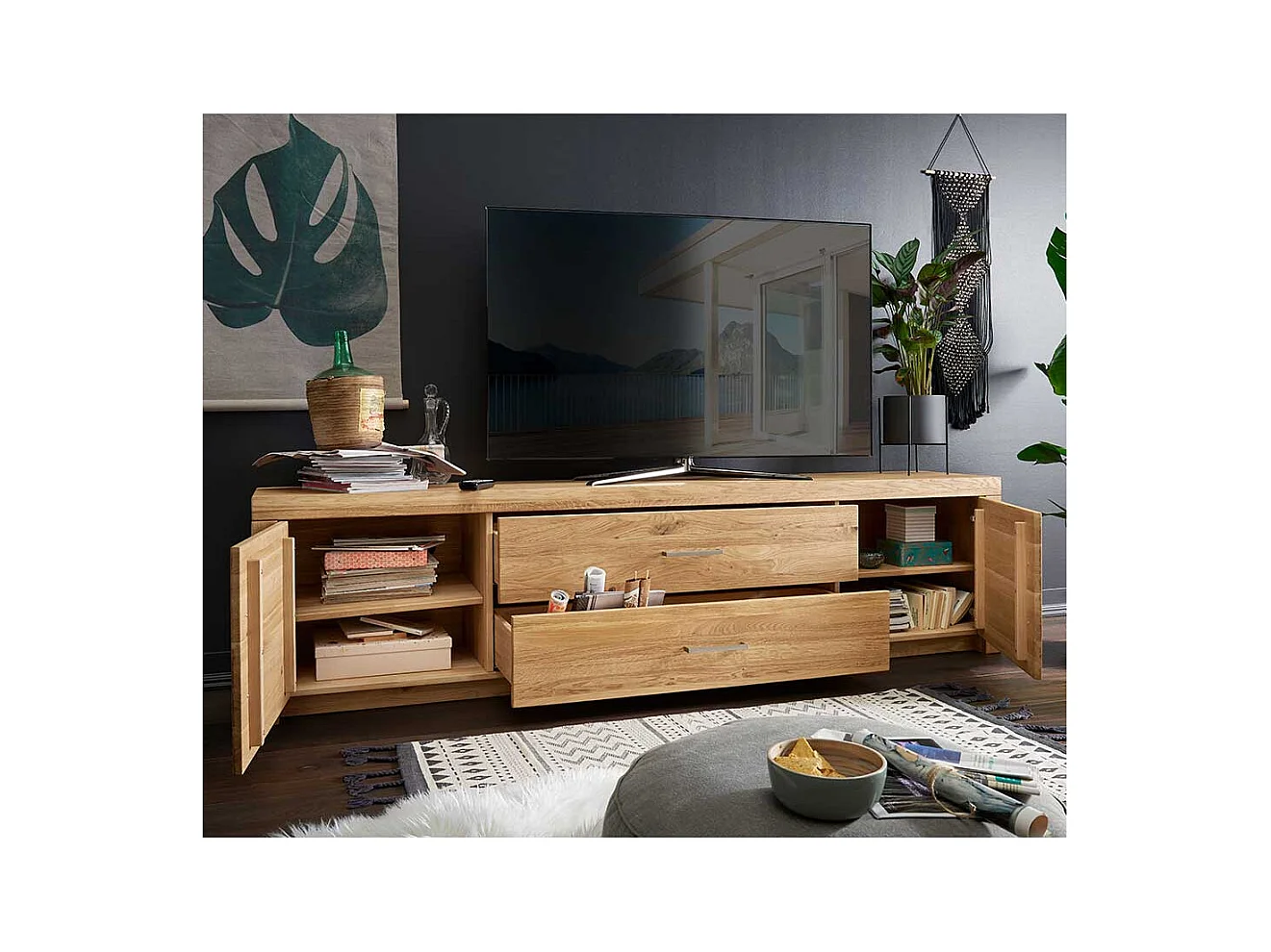 TV Board aus Wildeiche Massivholz 2 türig mit Soft Close