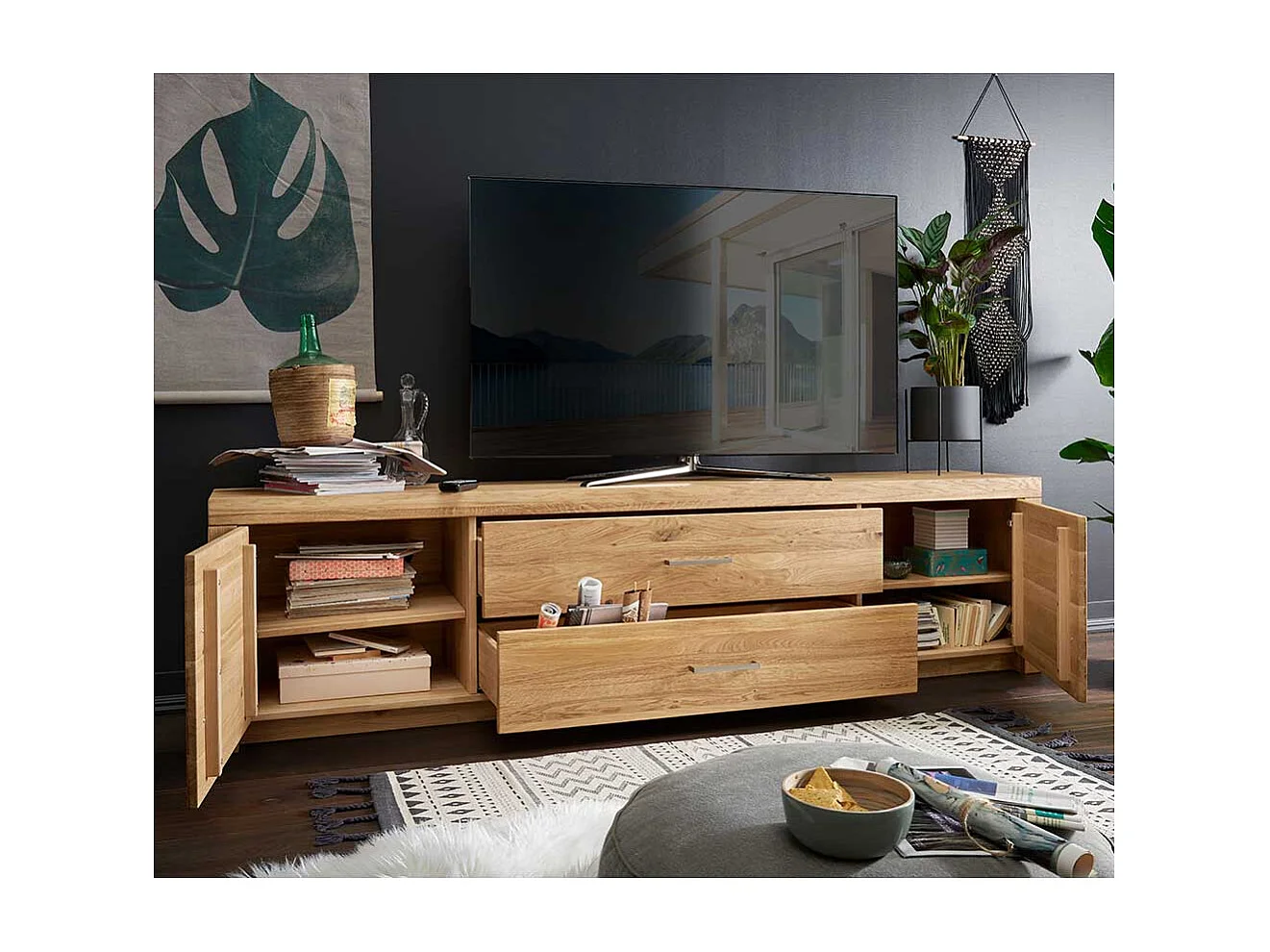 TV Board aus Wildeiche Massivholz 2 türig mit Soft Close