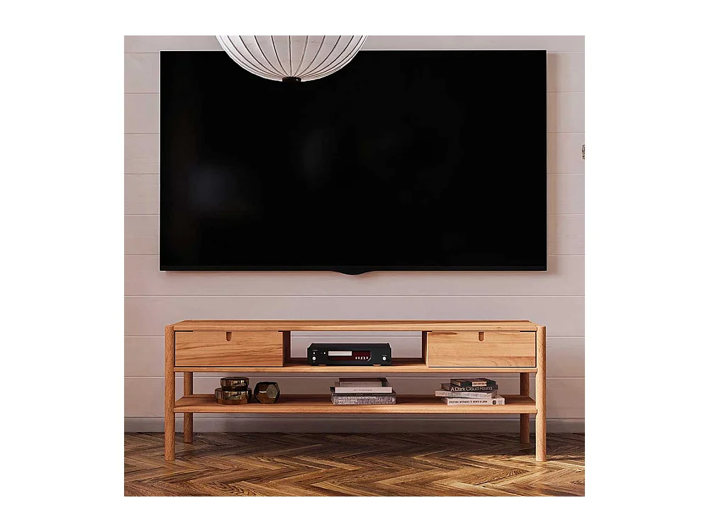 Unterschrank Fernseher aus Wildbuche Massivholz zwei Schubladen