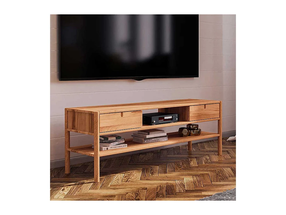 Unterschrank Fernseher aus Wildbuche Massivholz zwei Schubladen