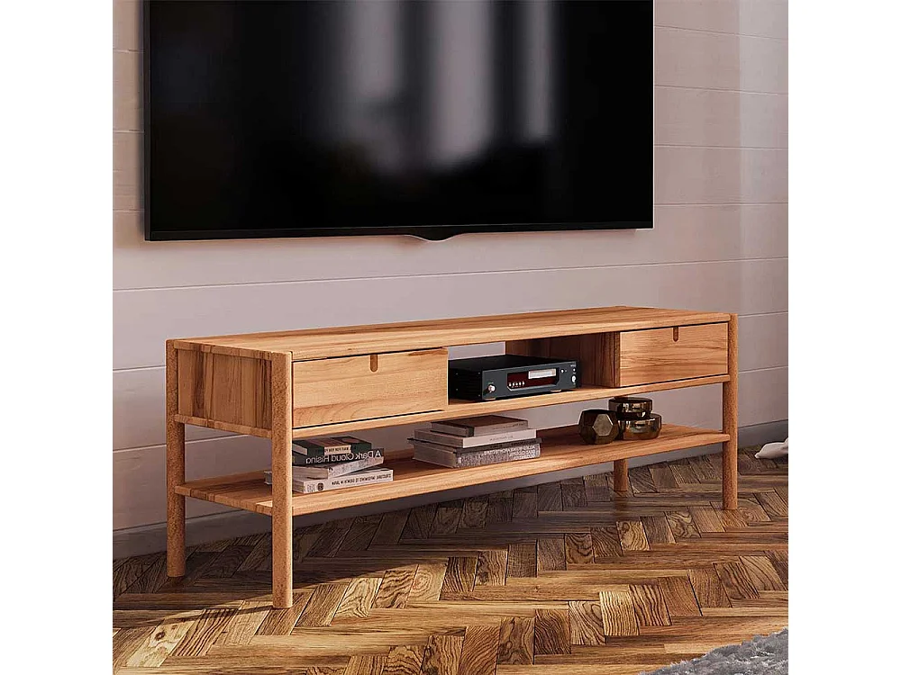 Unterschrank Fernseher aus Wildbuche Massivholz zwei Schubladen