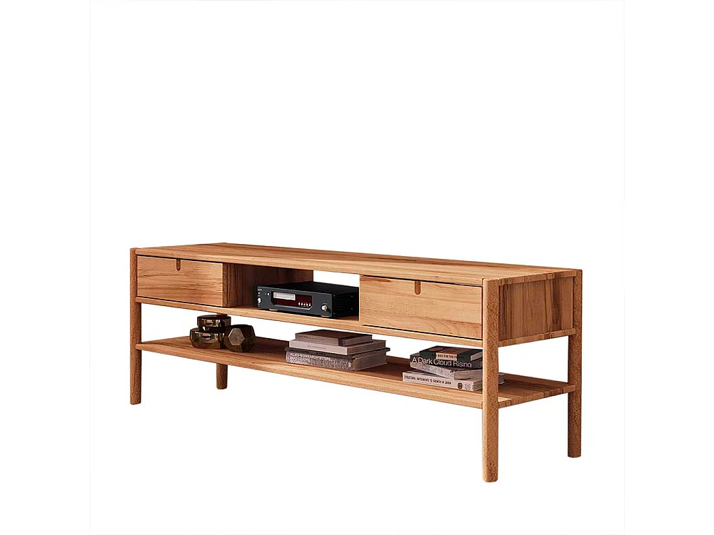 Unterschrank Fernseher aus Wildbuche Massivholz zwei Schubladen