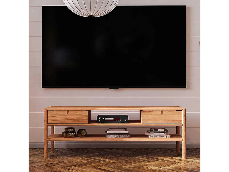 Unterschrank Fernseher aus Wildbuche Massivholz zwei Schubladen