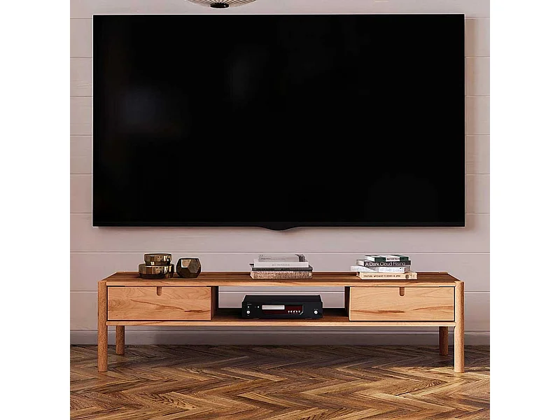TV Möbel aus Wildbuche Massivholz geölt zwei Schubladen