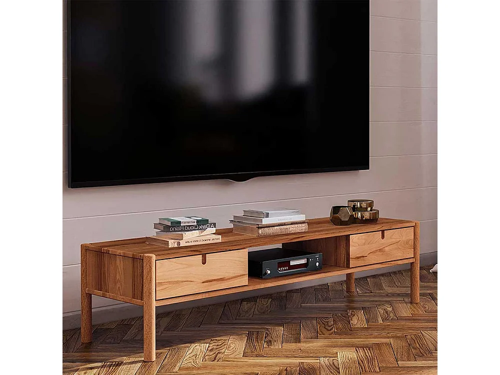 TV Möbel aus Wildbuche Massivholz geölt zwei Schubladen