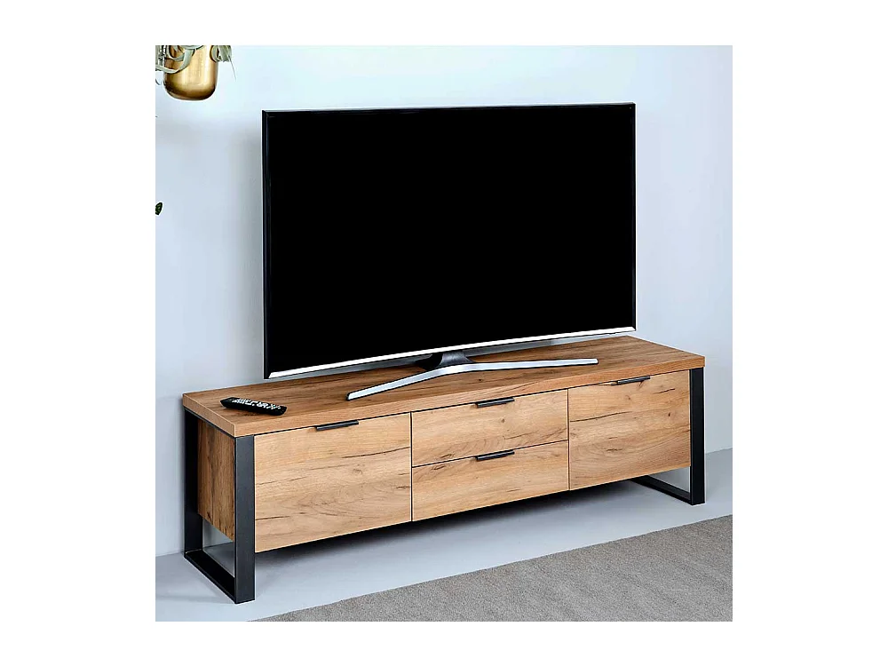 TV Kommode in Eichefarben und Schwarz 45 cm hoch