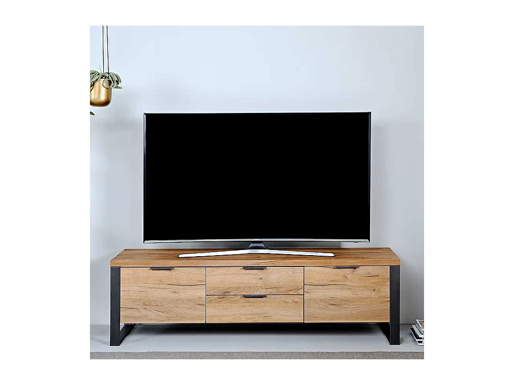 TV Kommode in Eichefarben und Schwarz 45 cm hoch