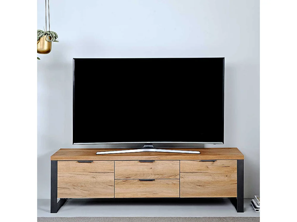 TV Kommode in Eichefarben und Schwarz 45 cm hoch
