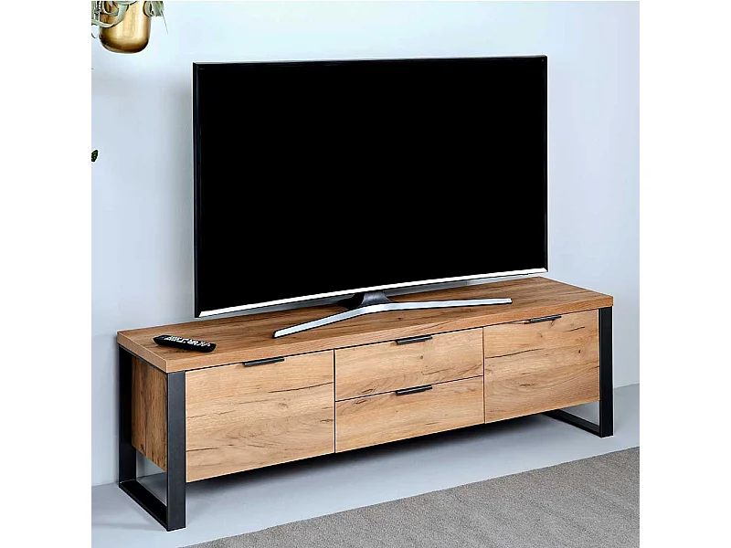 TV Kommode in Eichefarben und Schwarz 45 cm hoch