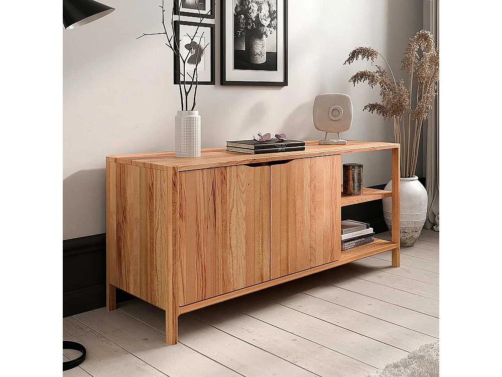 TV Board Lowboard aus Kernbuche Massivholz mit offenen Fächern