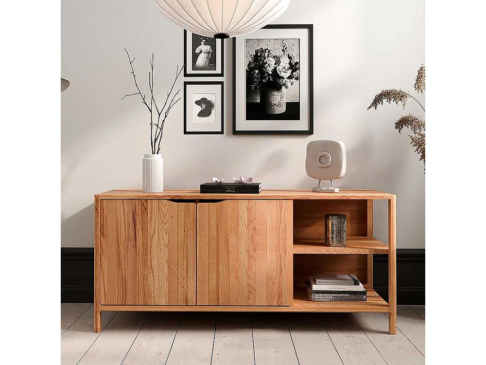 TV Board Lowboard aus Kernbuche Massivholz mit offenen Fächern