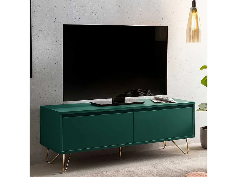 TV Unterschrank in Grün und Goldfarben Vierfußgestell