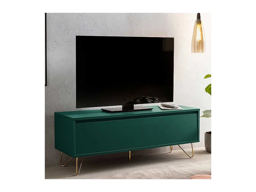 TV Unterschrank in Grün und Goldfarben Vierfußgestell