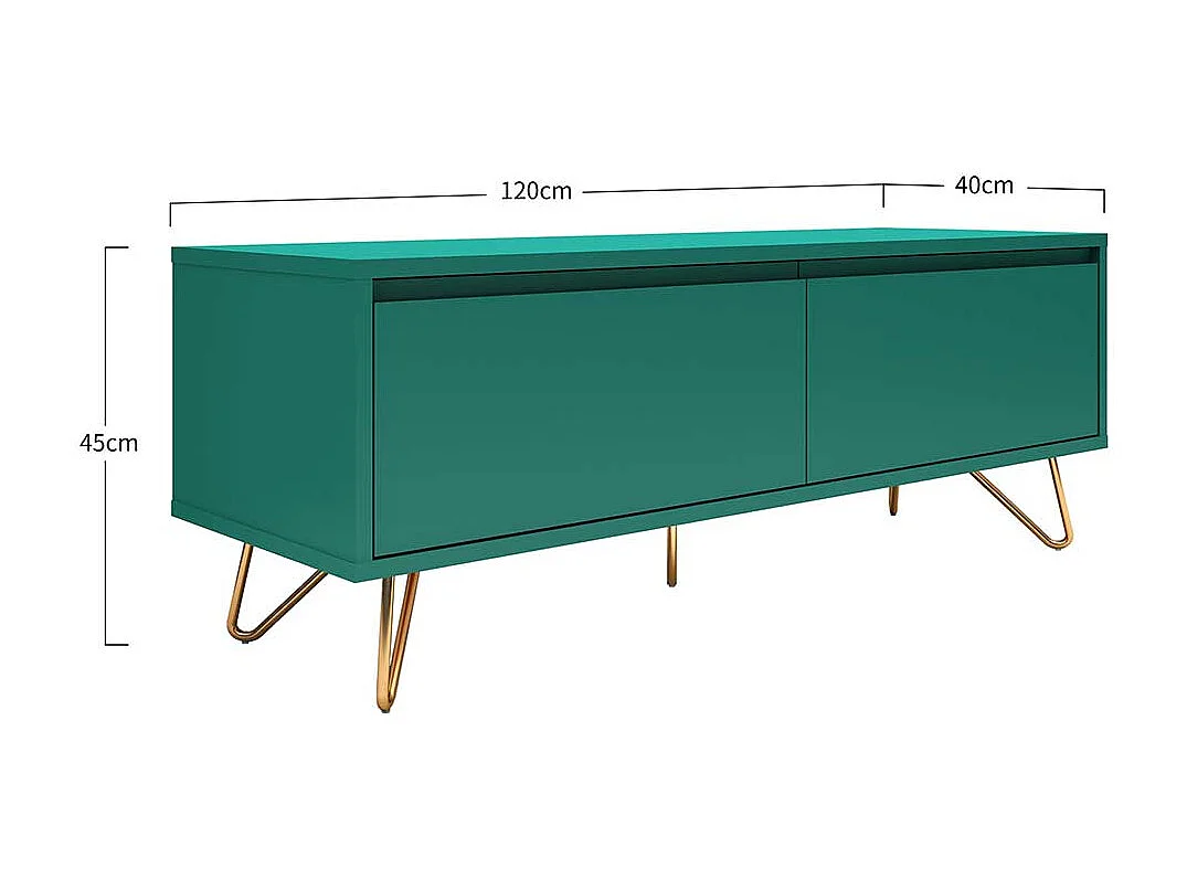 TV Unterschrank in Grün und Goldfarben Vierfußgestell