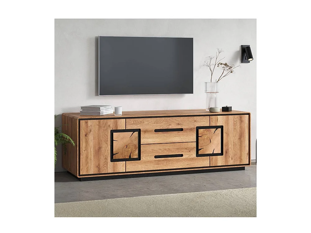 TV Bank Fernsehunterschrank in Wildeichefarben und Schwarz