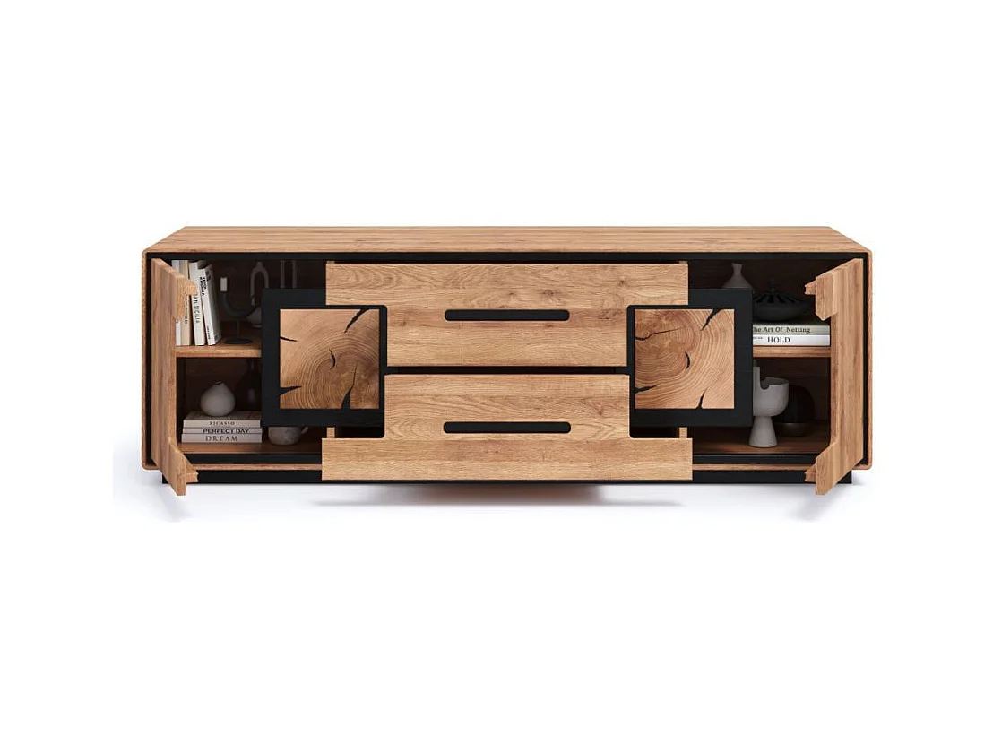 TV Bank Fernsehunterschrank in Wildeichefarben und Schwarz