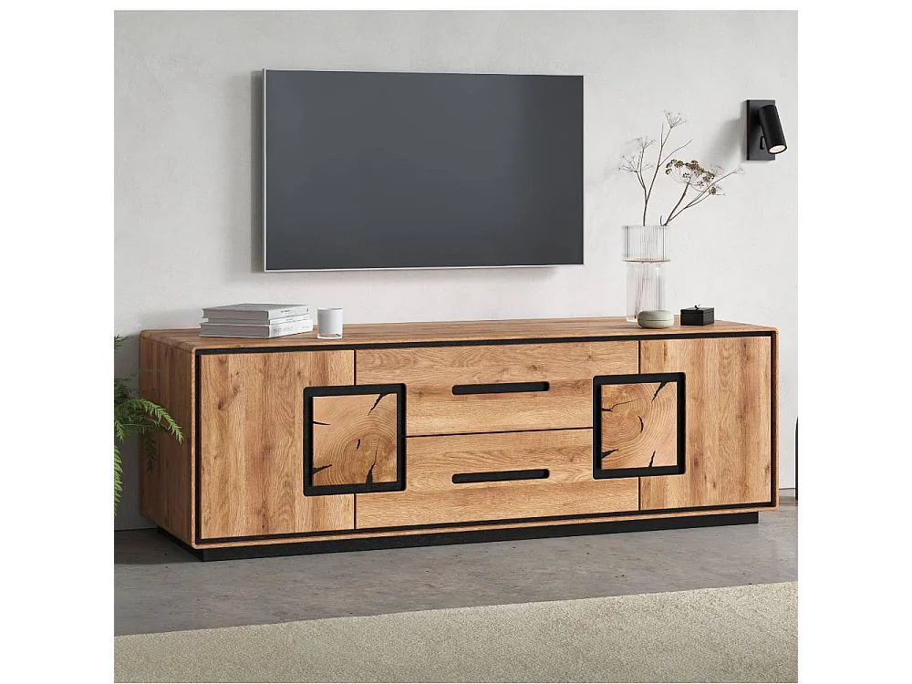 TV Bank Fernsehunterschrank in Wildeichefarben und Schwarz