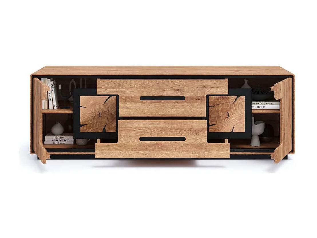 TV Bank Fernsehunterschrank in Wildeichefarben und Schwarz