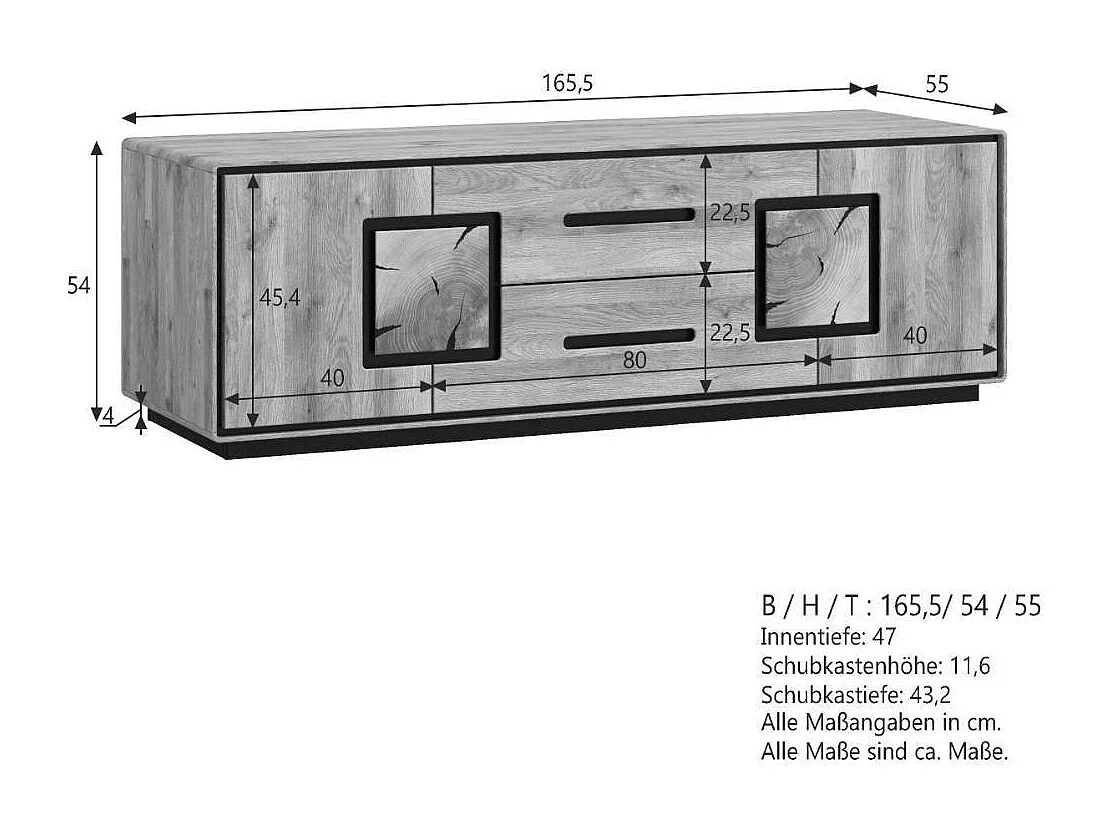 TV Bank Fernsehunterschrank in Wildeichefarben und Schwarz
