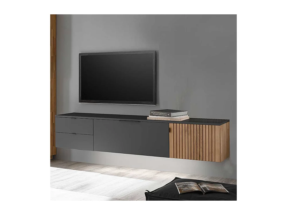 Unterschrank Fernseher in Eiche Bianco und Anthrazit zwei Schubladen
