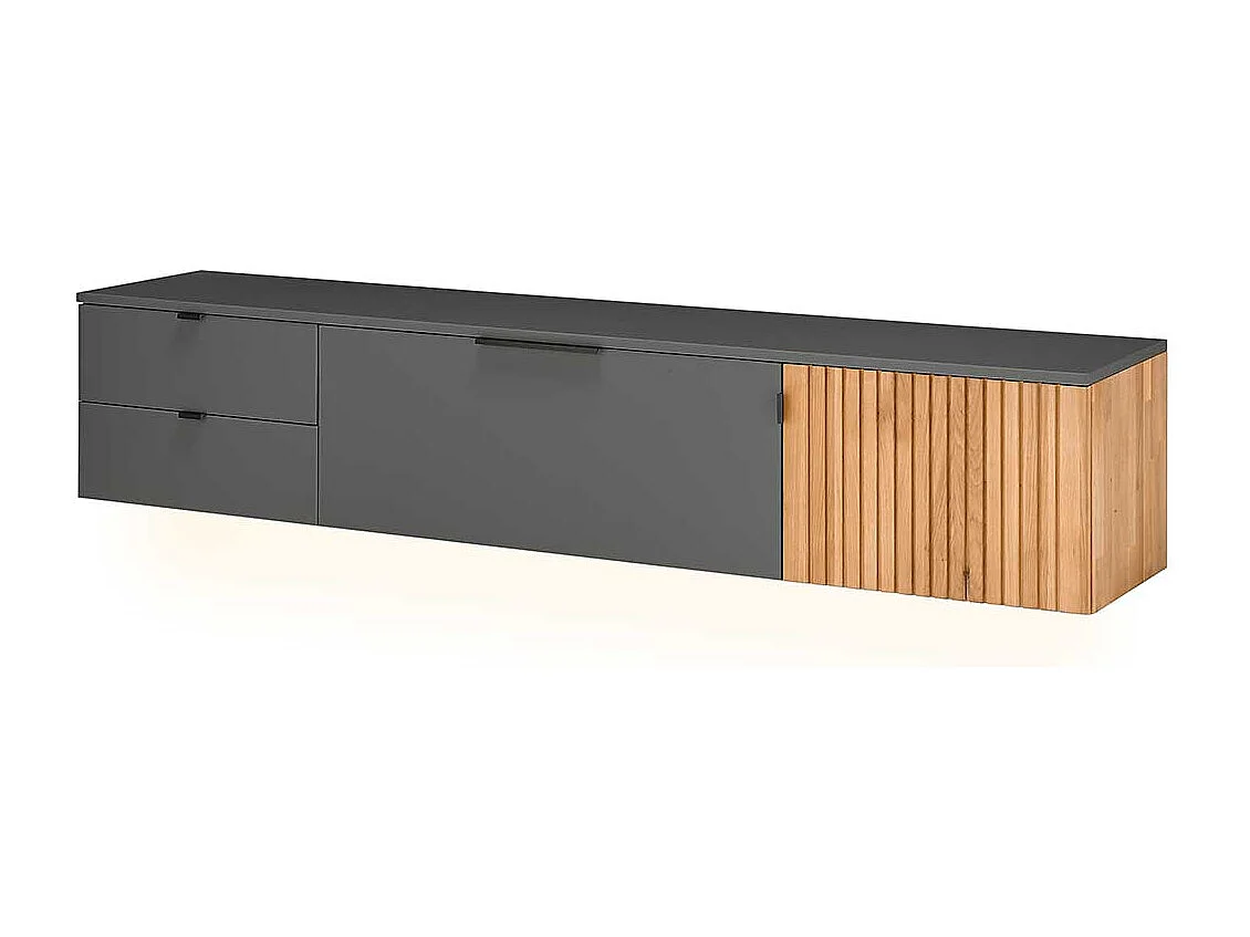Unterschrank Fernseher in Eiche Bianco und Anthrazit zwei Schubladen