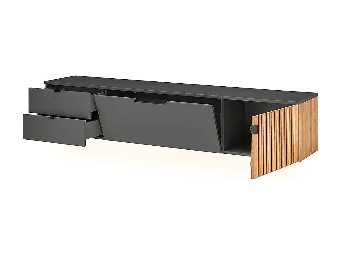 Unterschrank Fernseher in Eiche Bianco und Anthrazit zwei Schubladen