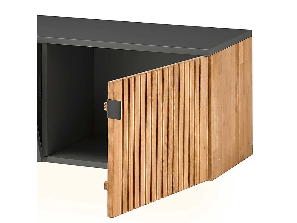 Unterschrank Fernseher in Eiche Bianco und Anthrazit zwei Schubladen