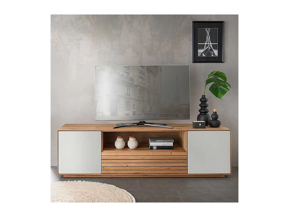 TV Lowboard Lowboard mit Türen und einem offenen Gerätefach