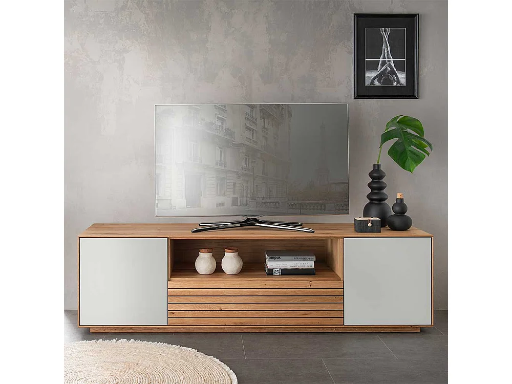 TV Lowboard Lowboard mit Türen und einem offenen Gerätefach