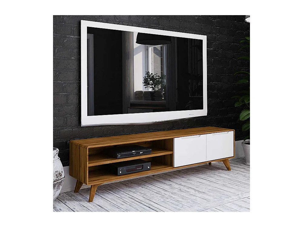 TV Lowboard in Weiß und Wildeiche 180 cm breit