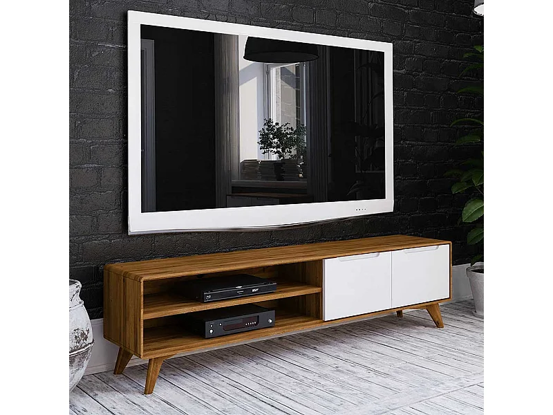 TV Lowboard in Weiß und Wildeiche 180 cm breit