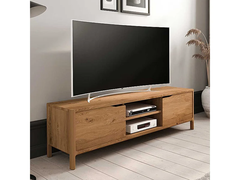 TV Board Lowboard aus Wildeiche Massivholz mit zwei offenen Fächern