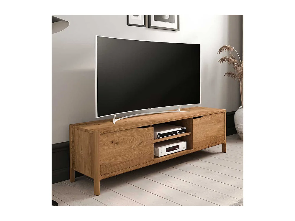 TV Board Lowboard aus Wildeiche Massivholz mit zwei offenen Fächern