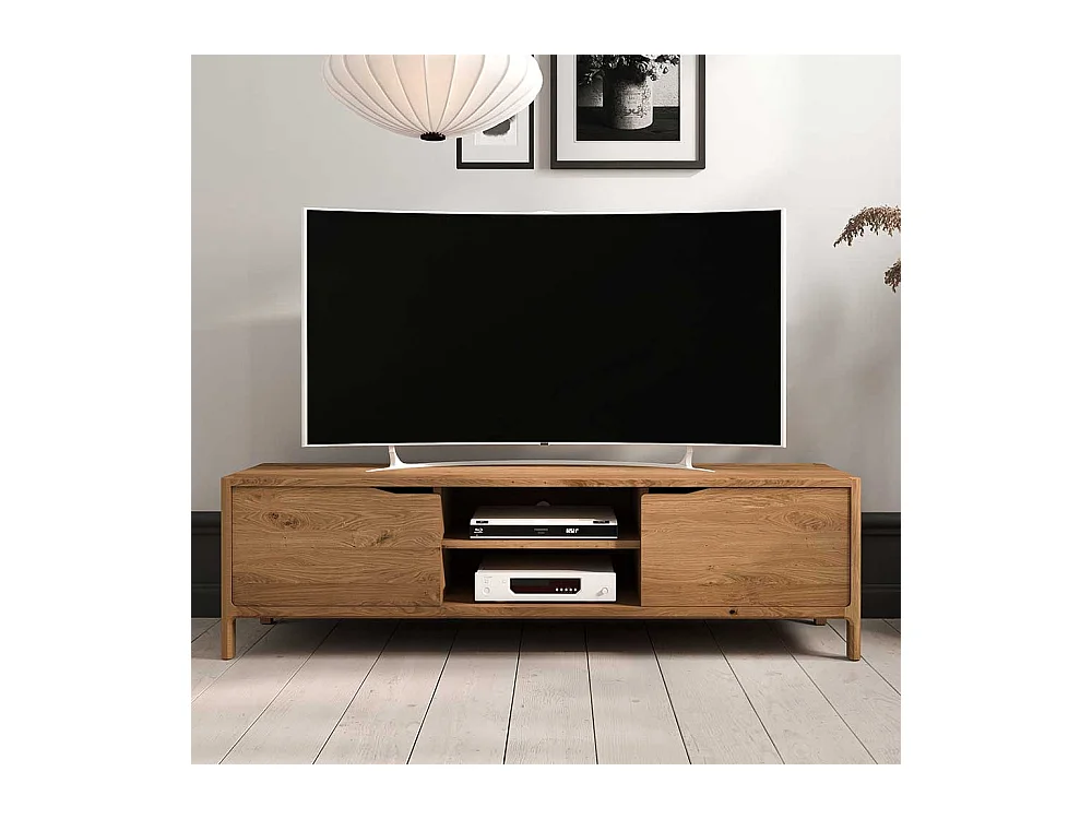 TV Board Lowboard aus Wildeiche Massivholz mit zwei offenen Fächern