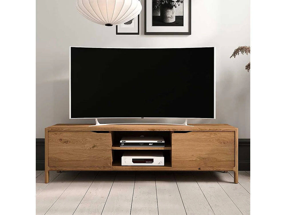 TV Board Lowboard aus Wildeiche Massivholz mit zwei offenen Fächern