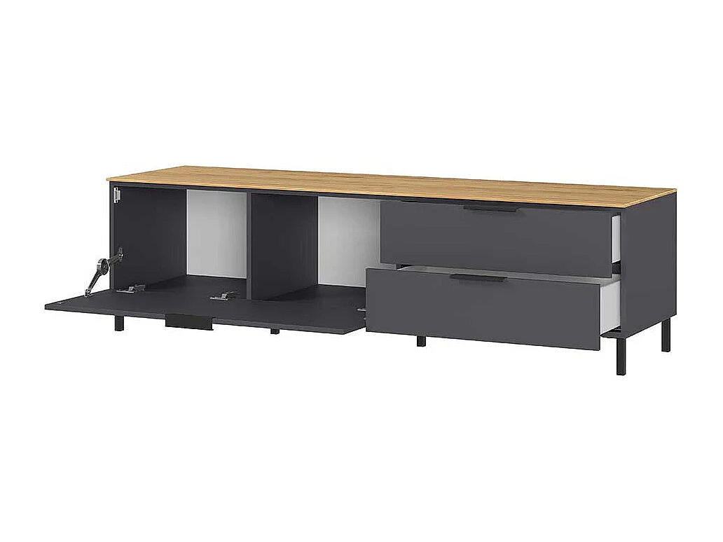 Fernsehmöbel Dunkelgrau und Wildeichefarben 2 Schubladen 1 Klappe
