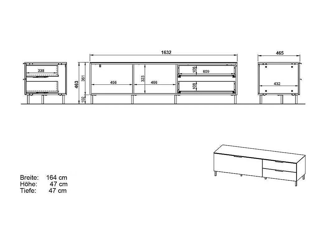 Fernsehmöbel Dunkelgrau und Wildeichefarben 2 Schubladen 1 Klappe
