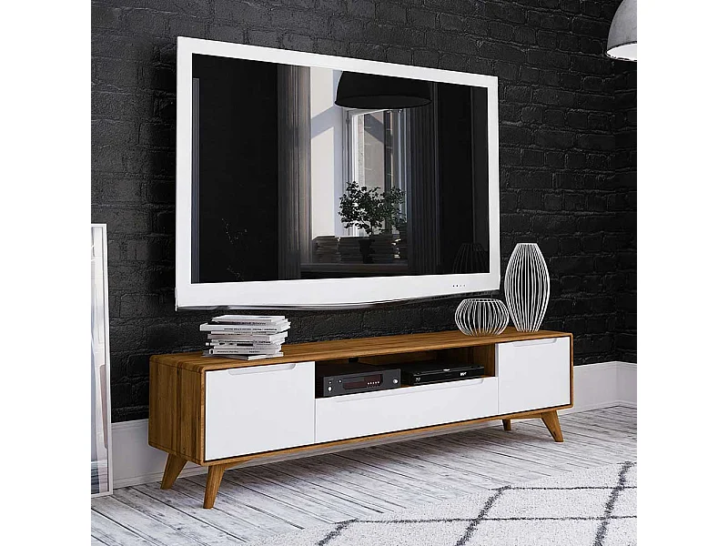 TV Board in Weiß und Wildeiche 180 cm breit