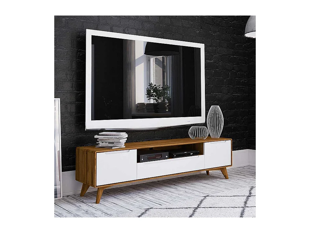 TV Board in Weiß und Wildeiche 180 cm breit