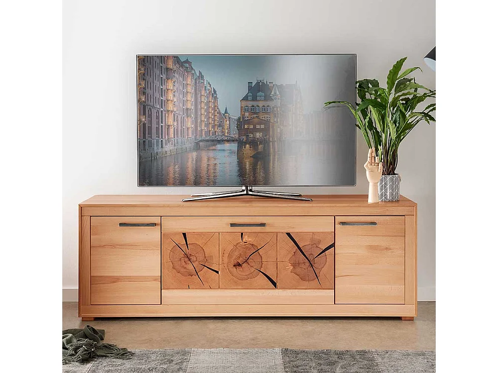 Fernsehmöbel Kernbuche geölt aus Massivholz Klappe und Türen