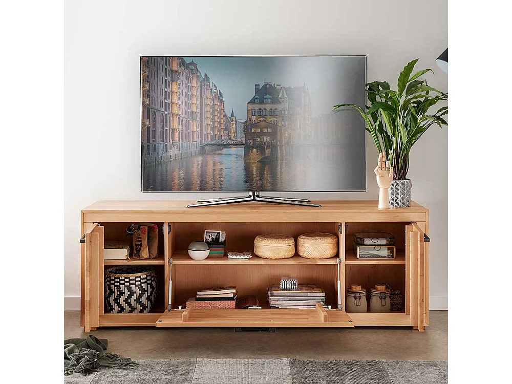 Fernsehmöbel Kernbuche geölt aus Massivholz Klappe und Türen