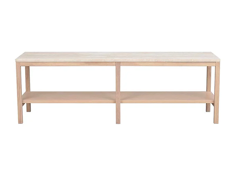 Lowboard in Holz White Wash und Marmorplatte in Beige 45 cm hoch