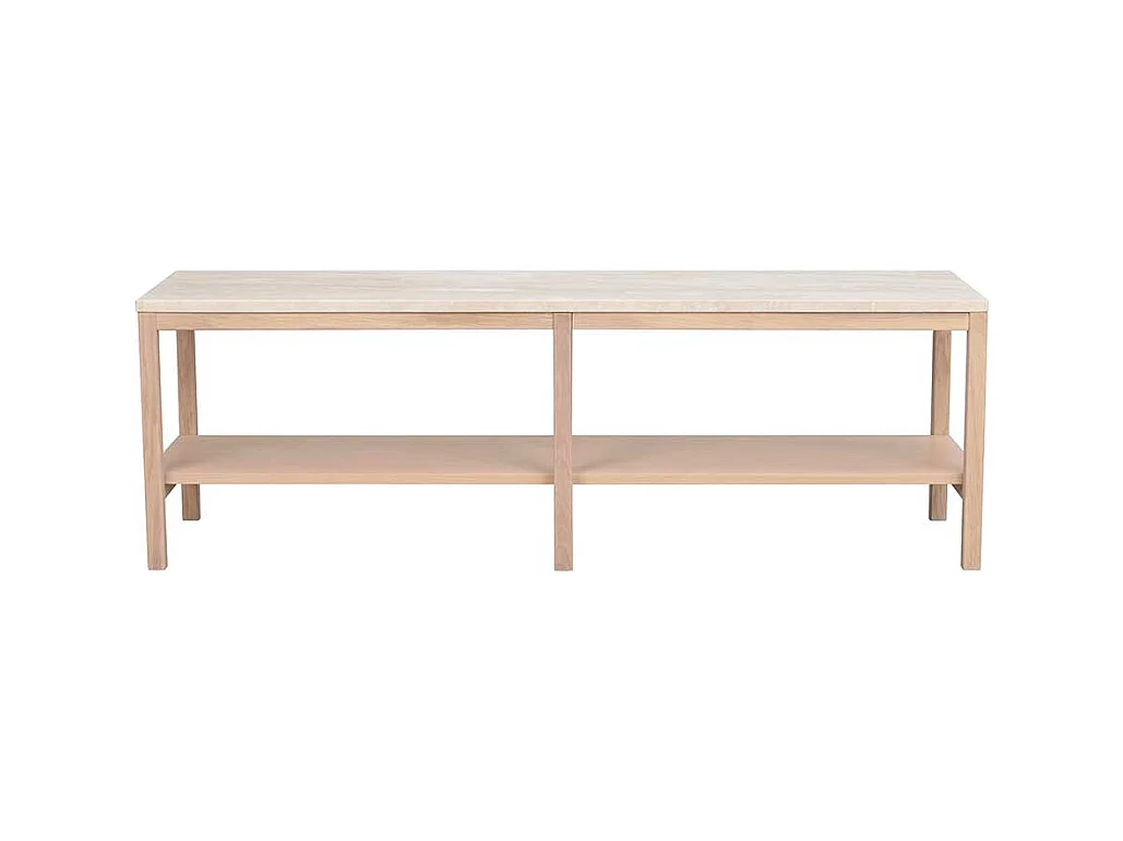 Lowboard in Holz White Wash und Marmorplatte in Beige 45 cm hoch