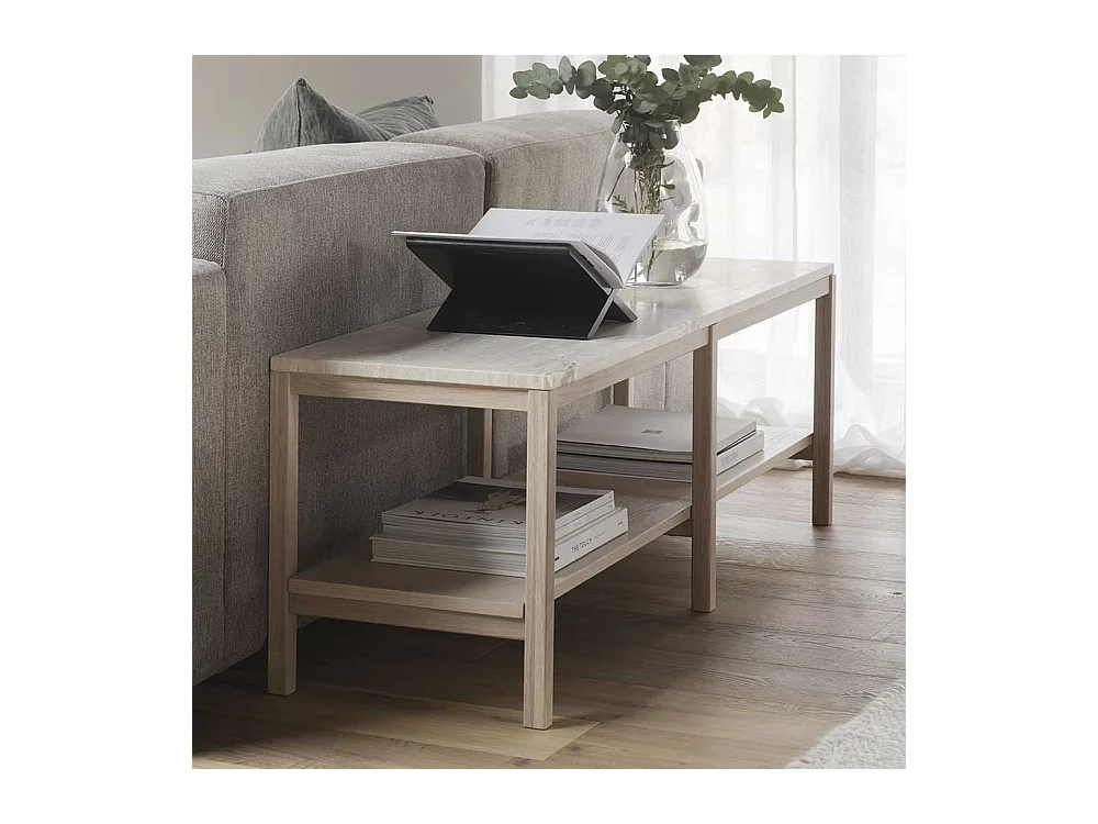 Lowboard in Holz White Wash und Marmorplatte in Beige 45 cm hoch