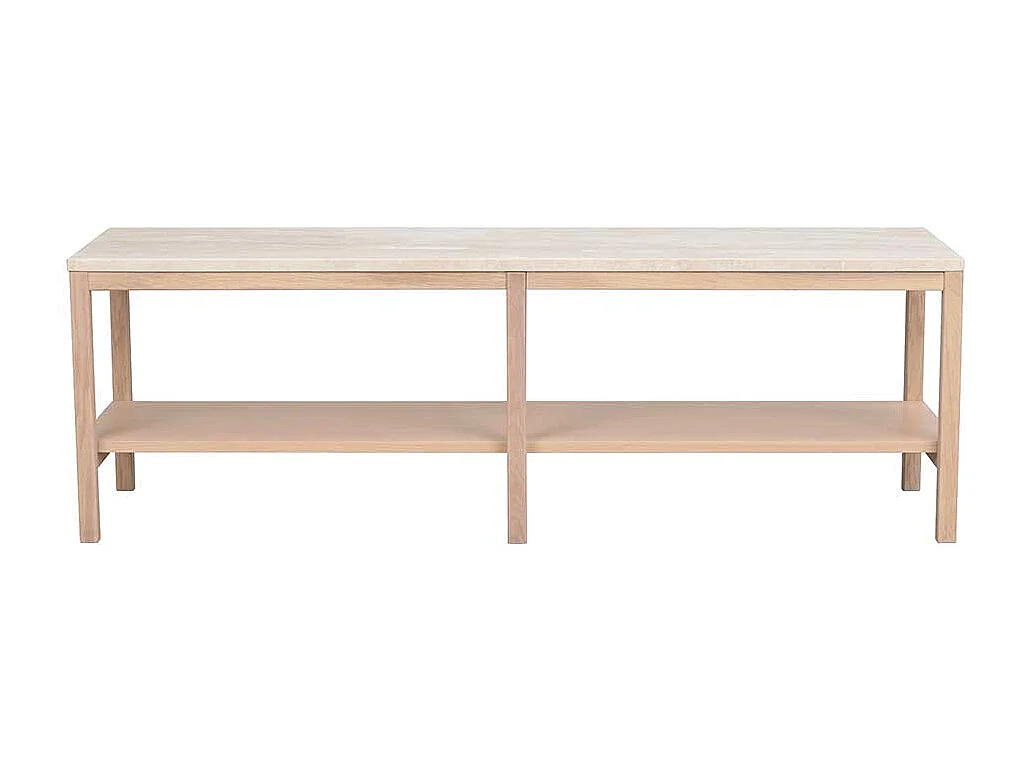 Lowboard in Holz White Wash und Marmorplatte in Beige 45 cm hoch