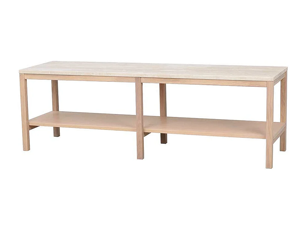 Lowboard in Holz White Wash und Marmorplatte in Beige 45 cm hoch